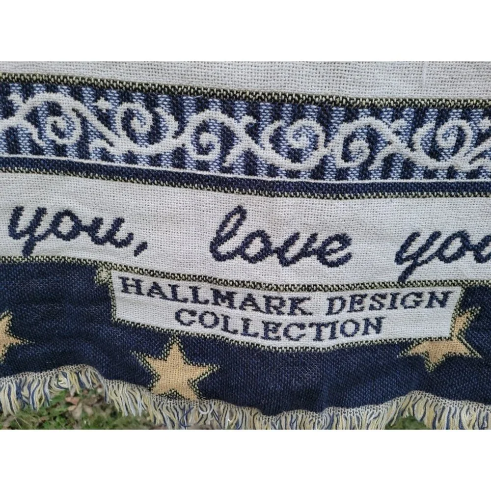 Vintage Goodwin Weavers Fringed Hallmark Cherub Angel Tapestry Throw Blanket USA